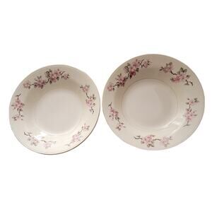 Two Eggshell Nautilus Homer Laughlin Apple Blossom China Bowls Vintage Made 1943